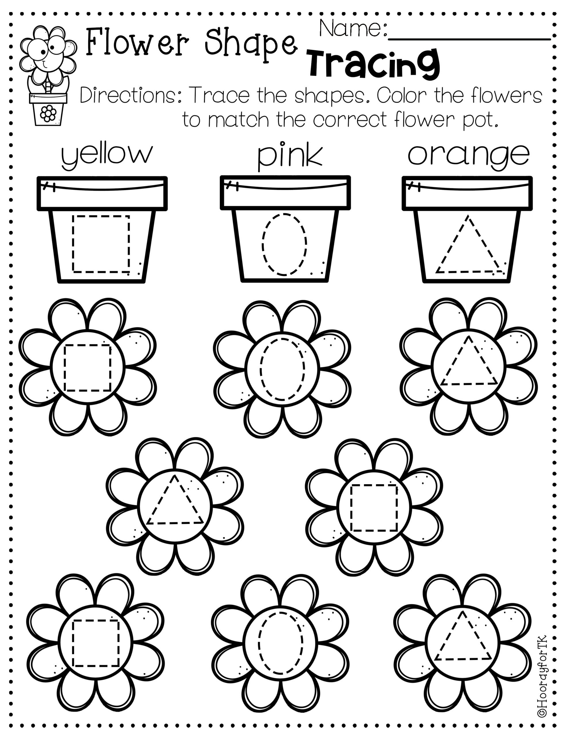 Transitional Kindergarten May Worksheets. Flower Shape Tracing Worksheet