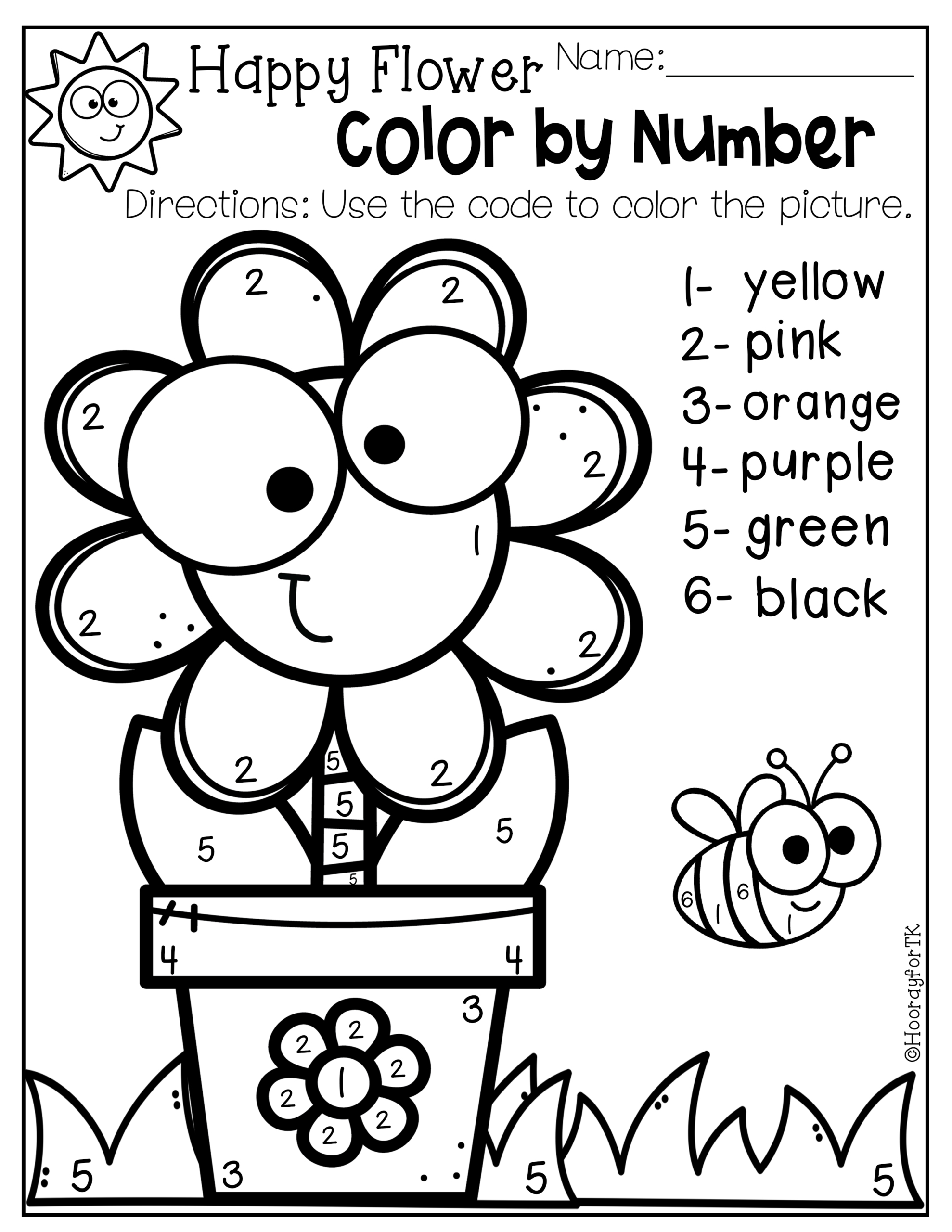 Happy Flower Color by Number Worksheet