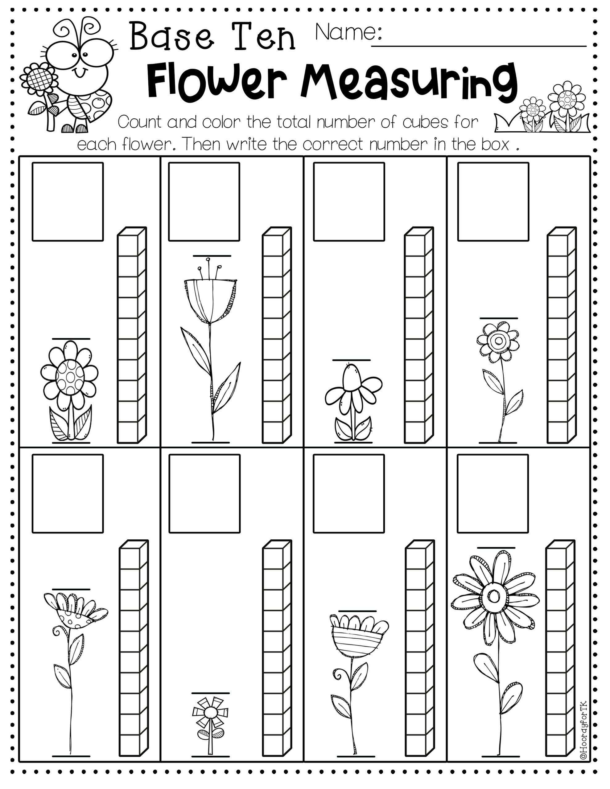 Transitional Kindergarten May Worksheets. Base Ten Flower Measuring Worksheet